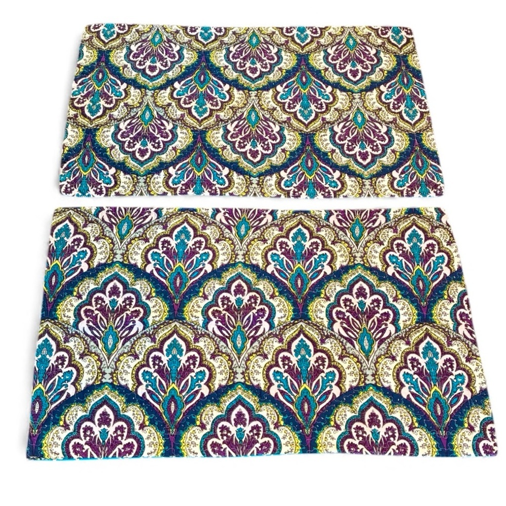 Sanctuary Damask King sized Pillow Shams 2 Quilted Purple turquoise 24 X 39”